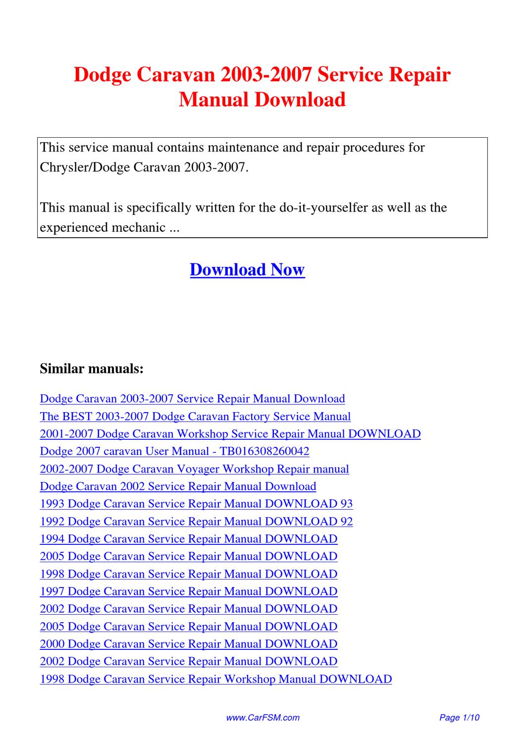 2005 dodge caravan manual download sites